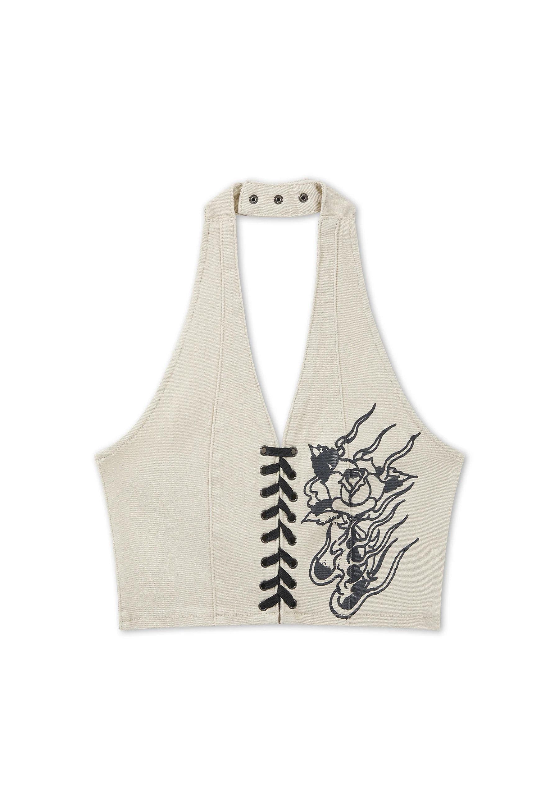Womens Flaming Rose Braided Denim Corset - Ecru - Image 6