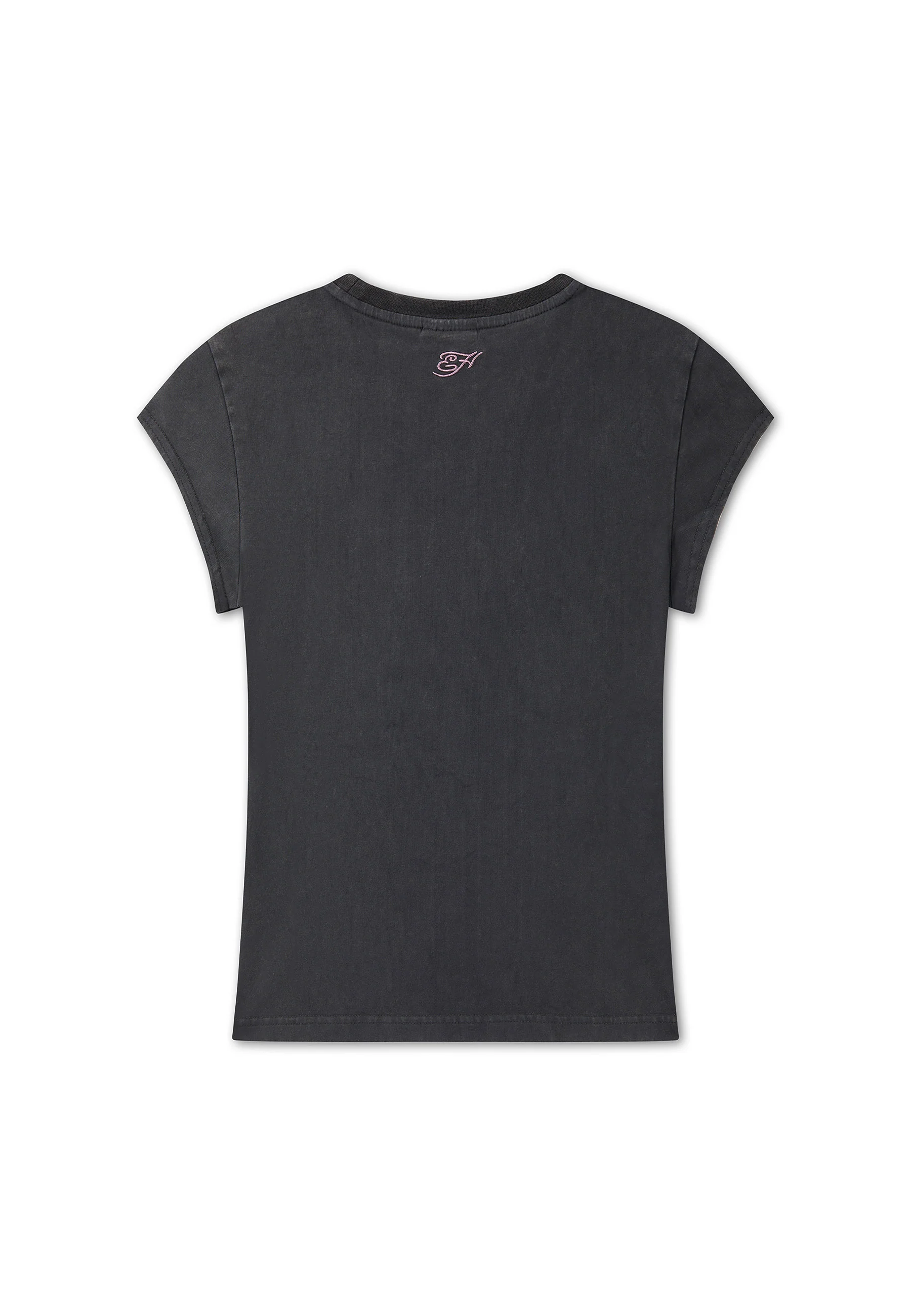 Womens Floral Skull Self Applique Cap Sleeve - Charcoal - Image 7