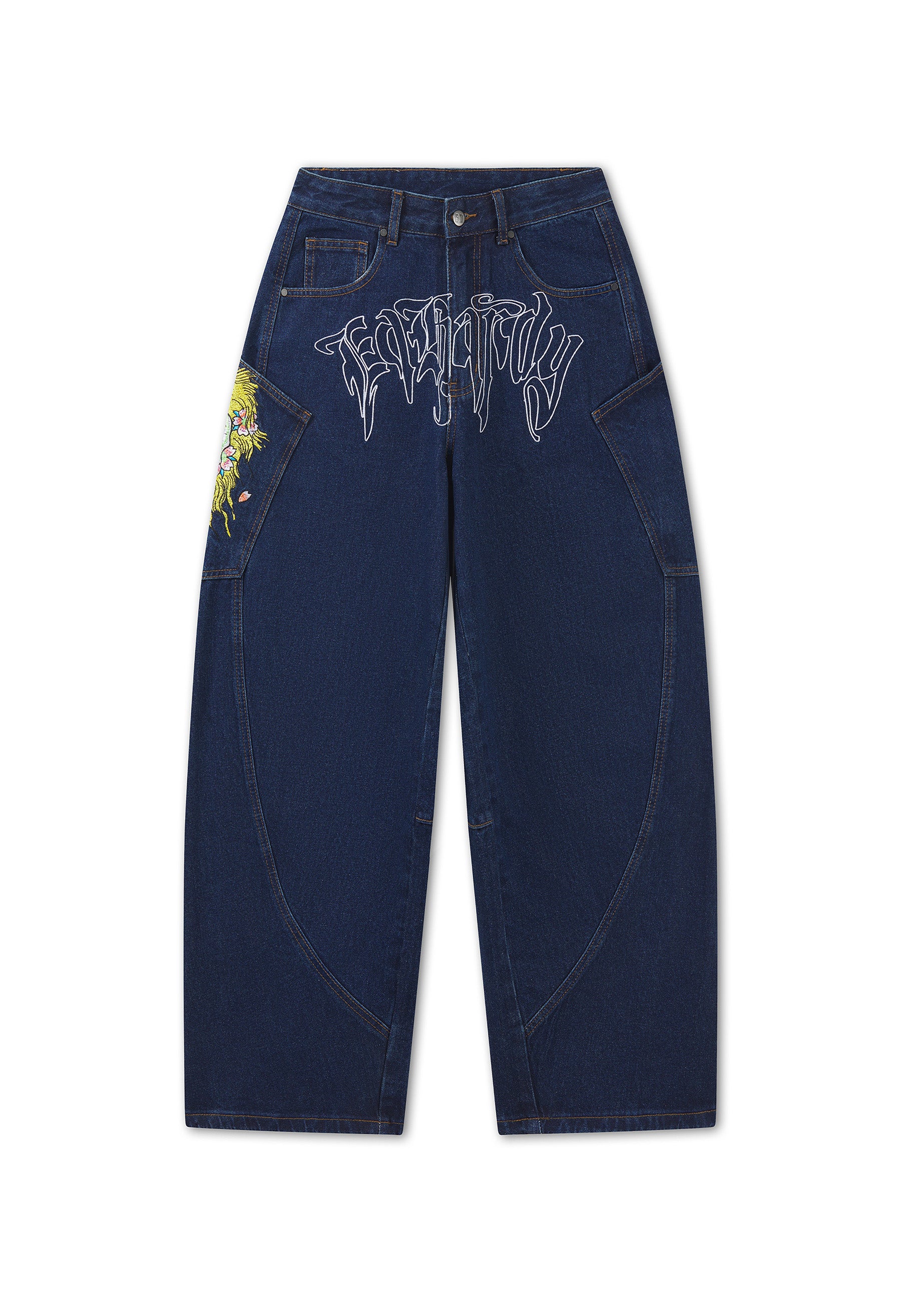 Womens Gothic Skull Relaxed Balloon Jeans - Indigo - Image 7