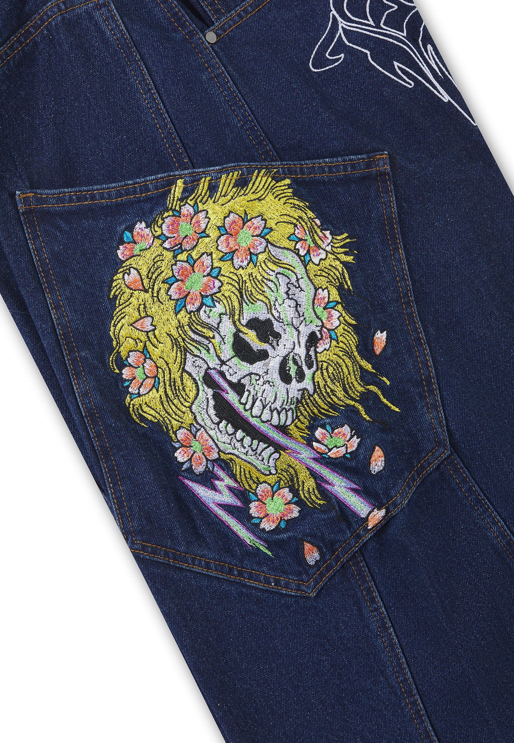 Womens Gothic Skull Relaxed Balloon Jeans - Indigo - Image 9
