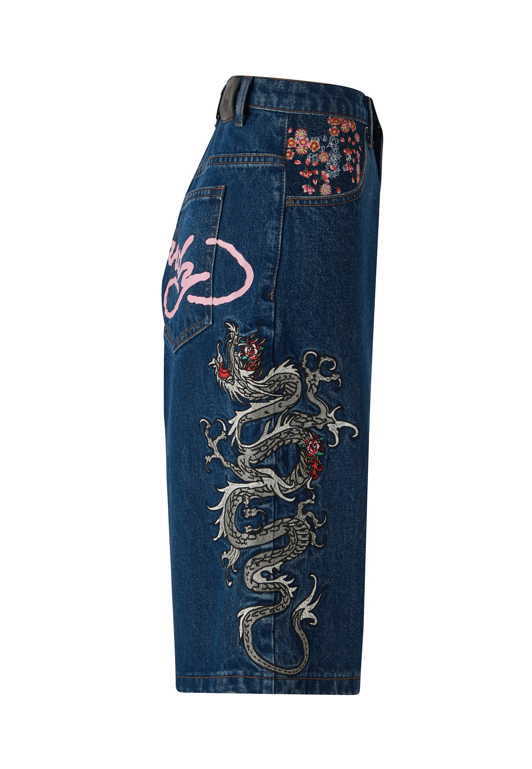 Womens Grey Dragon Relaxed Denim Jorts Shorts - Indigo - Image 6