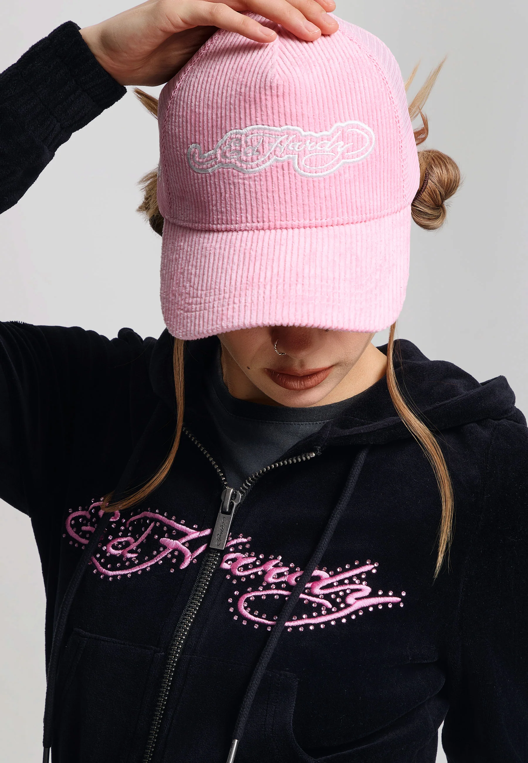 Womens Love And Thorns Diamante Velour Fitted Cropped Hoodie - Black - Image 5