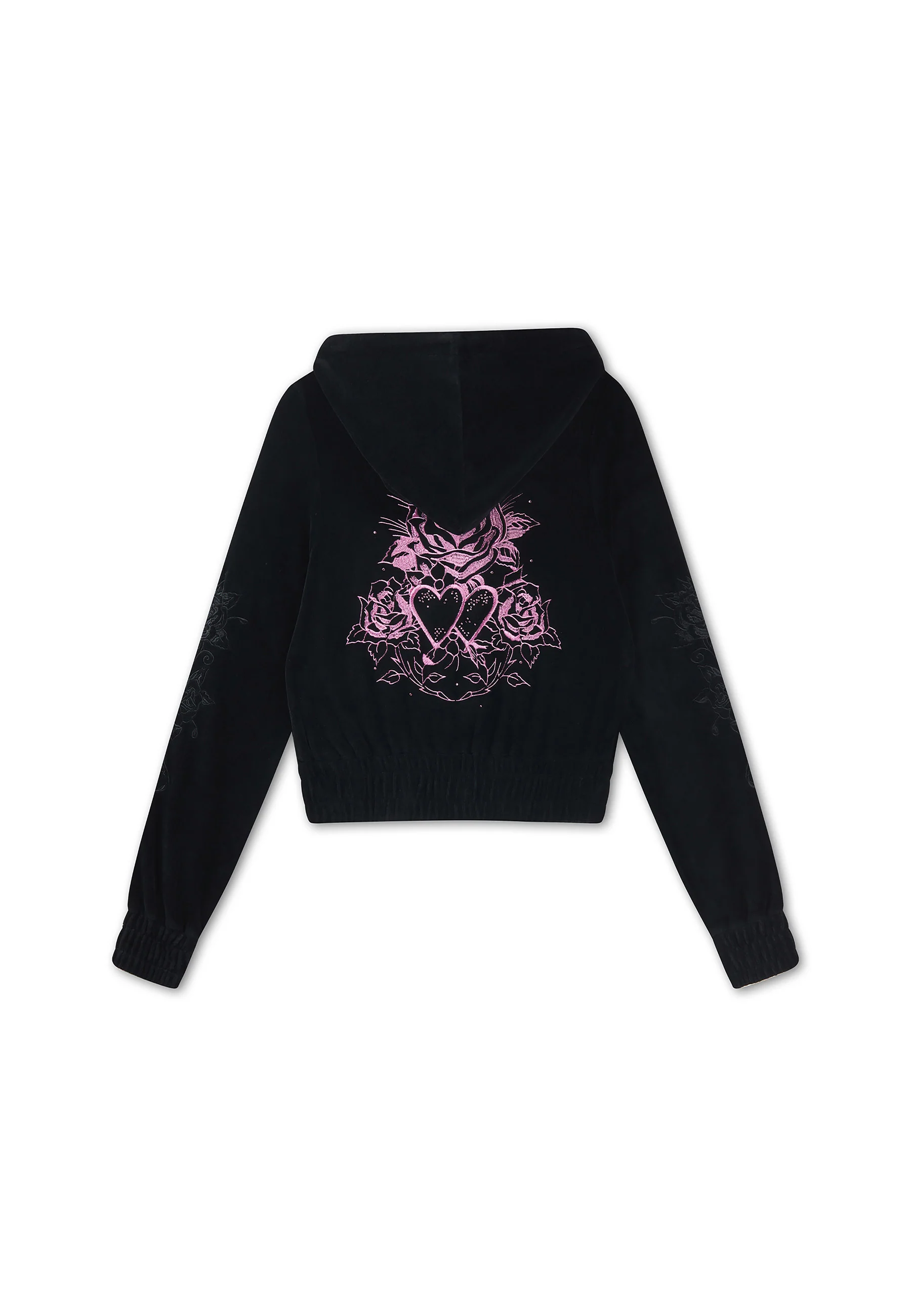 Womens Love And Thorns Diamante Velour Fitted Cropped Hoodie - Black - Image 7