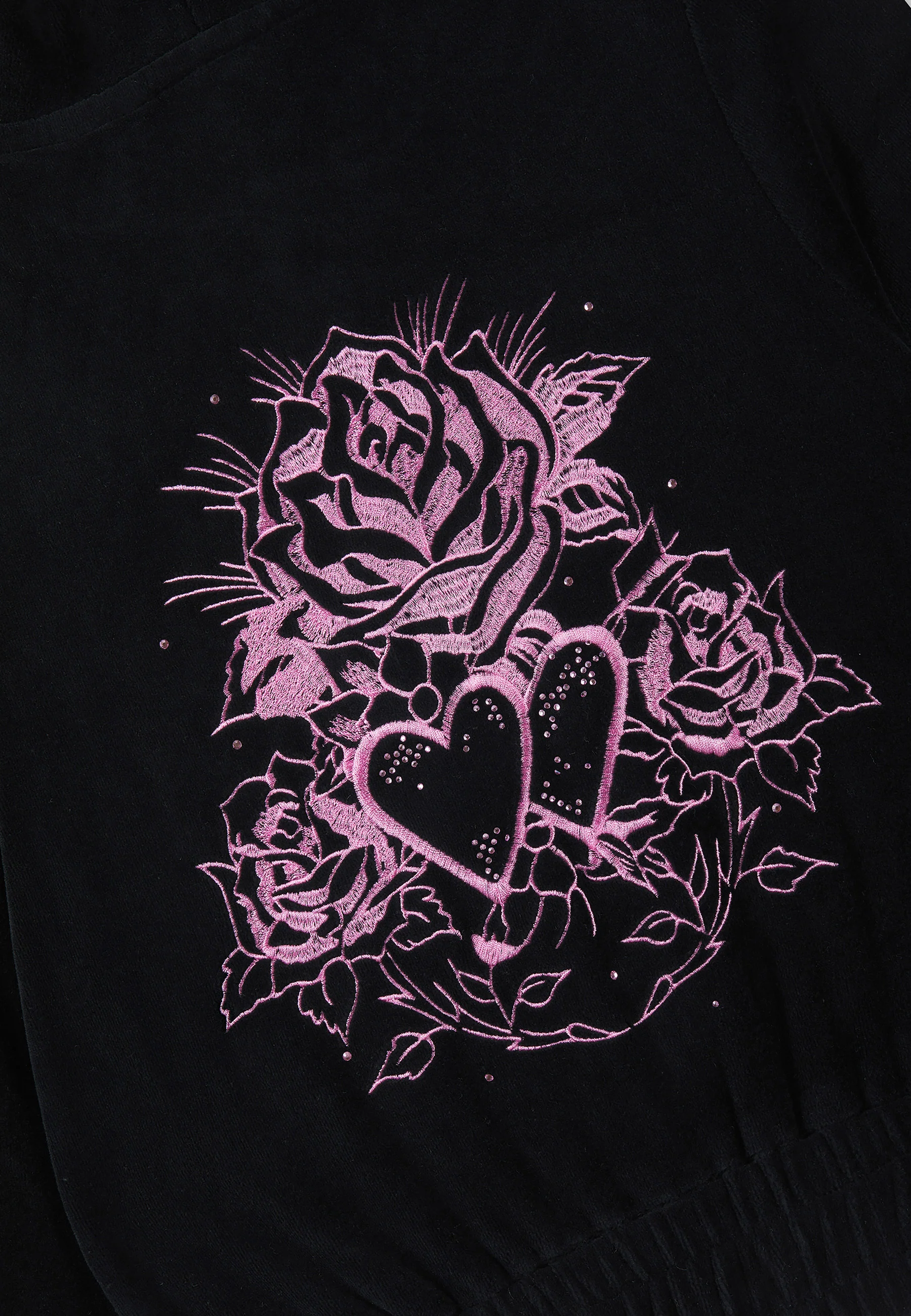 Womens Love And Thorns Diamante Velour Fitted Cropped Hoodie - Black - Image 8