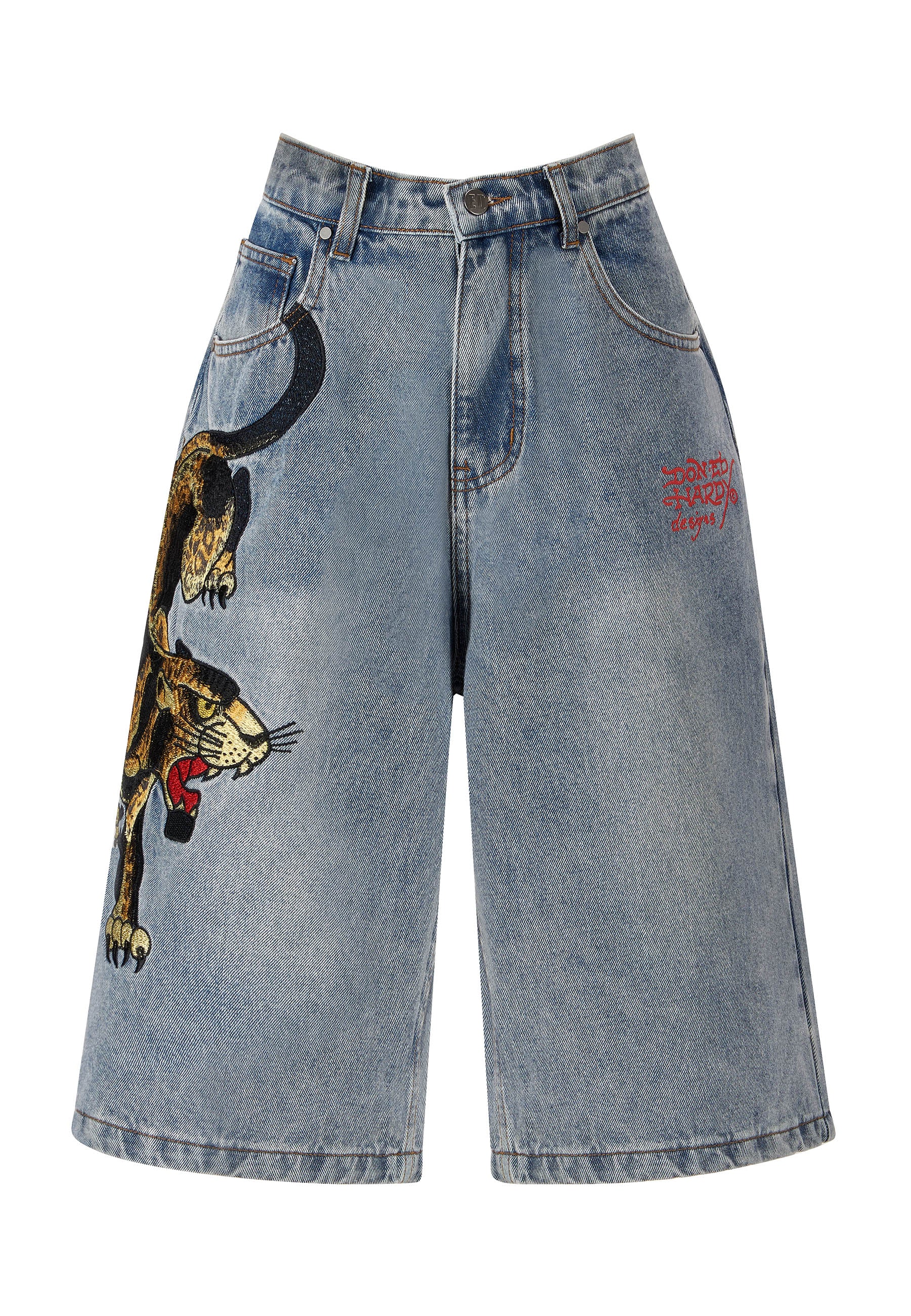 Womens Panther Crawl Relaxed Denim Jorts Shorts - Bleach - Image 5